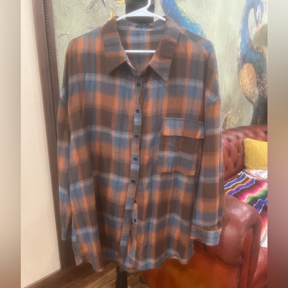 Emery Rose 2X flannel - Brown, Blue, and Orange